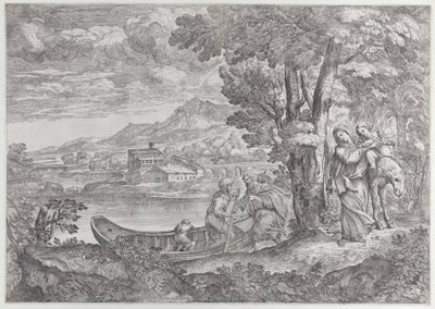 Paisagem com a fuga para o Egito, 1626-80., 1626-80. de Giovanni Francesco Grimaldi