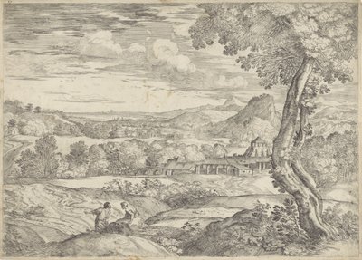 Paisagem com uma fábrica de tijolos de Giovanni Francesco Grimaldi