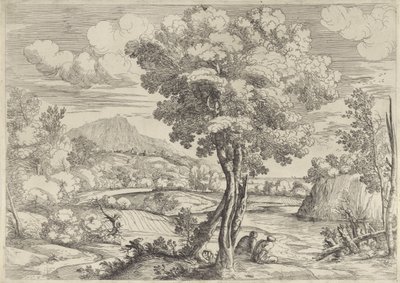 Paisagem com pássaro no toco de Giovanni Francesco Grimaldi