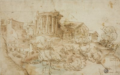 Vista do Templo de Vesta, Tivoli de Giovanni Francesco Grimaldi