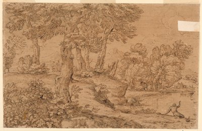 Paisagem arborizada com um lago de Giovanni Francesco Grimaldi