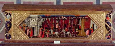 Cassone decorada com uma cena do Palio de S. Giovanni (tempera no painel) de Giovanni Francesco Toscani
