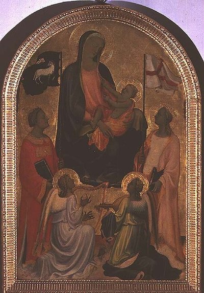 Madonna e Child com St. Stephen e St. Ursula (tempera no painel) de Giovanni Francesco Toscani