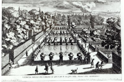 Fishponds na Villa dEste, Tivoli, de Le Fontane por Giovanni Battista Falda (c.1648-1787), publicado por 1689 de Giovanni Francesco Venturini