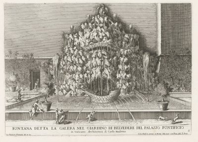 Fonte da Galera em de Vaticaanse tuinen
Fontana detta la galera nel giardino di Belvedere del Palazzo Pontificio (...) (título sobre o objecto)
Le fontane ne palazzi e ne giardini di Roma (título da série)
Fonteinen in de paleizen en tuinen van Rome (sé de Giovanni Francesco Venturini