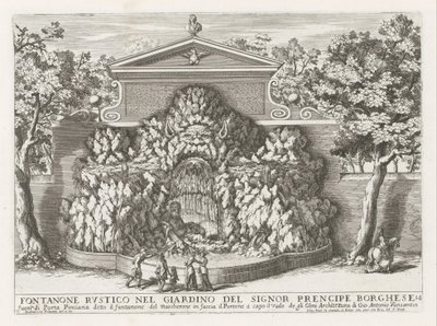 Fontein in de Villa Borghese te Rome
Fontanone rustico nel giardino del signor prencipe Borghese (...) (título sobre o objecto)
Le fontane ne palazzi e ne giardini di Roma (título da série)
Fonteinen in de paleizen en tuinen van Rome (título da série) de Giovanni Francesco Venturini