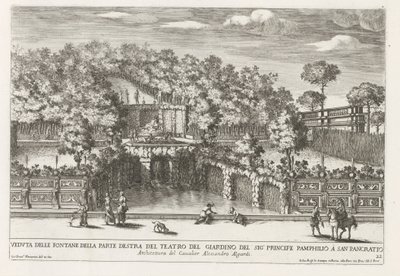 Fontein in de tuinen van Villa Doria Pamphilj te Rome Vista das fontes do lado direito do teatro jardim (...) (título no objeto) As fontes nos palácios e jardins de Roma (título da série) Fonteinen in de paleizen en tuinen van Rome (série de Giovanni Francesco Venturini