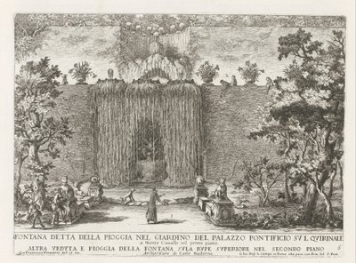 Fontein in de tuinen van het Palazzo del Quirinale te Rome
Fontana detta della pioggia nel giardino del palazzo pontificio sul Quirinale (...) (título sobre o objecto)
Le fontane ne palazzi e ne giardini di Roma (título da série)
Fonteinen in de paleize de Giovanni Francesco Venturini