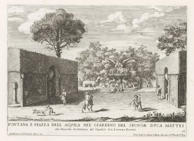 Fontein encontrou-se adelaar em de tuinen van de Villa Celimontana te Rome
Fontana e piazza del aquila nel giardino del signor duca Mattei (...) (título sobre o objecto)
Le fontane ne palazzi e ne giardini di Roma (título da série)
Fonteinen in de palei de Giovanni Francesco Venturini