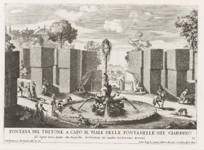Fontein met triton in de tuinen van de Villa Celimontana te Rome
Fontana del tritone a capo il viale della fontanelle nel giardino (...) (título sobre o objecto)
Le fontane ne palazzi e ne giardini di Roma (título da série)
Fonteinen in de paleizen en t de Giovanni Francesco Venturini