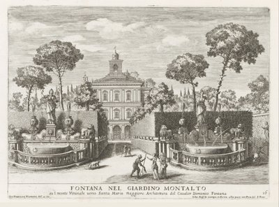Fonteinen in de tuinen van de Villa Montalto Negroni te Rome
Fonte no jardim Montalto (...) (título sobre o objecto)
Le fontane ne palazzi e ne giardini di Roma (título da série)
Fonteinen in de paleizen en tuinen van Rome (título da série) de Giovanni Francesco Venturini