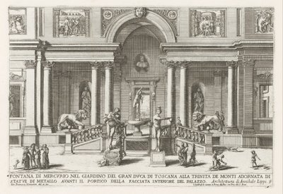 Loggia en tuin van de Villa Medici te Rome
Fontana di Mercurio nel giardino del gran duca di Toscana alla Trinita de Monti (...) (título sobre o objecto)
Le fontane ne palazzi e ne giardini di Roma (título da série)
Fonteinen in de paleizen en tuinen va de Giovanni Francesco Venturini
