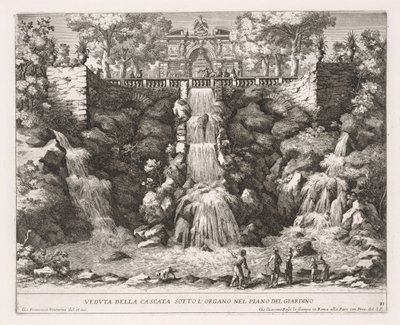 Vista da Cascata Sotto LOrgano na planta do jardim. de Giovanni Francesco Venturini