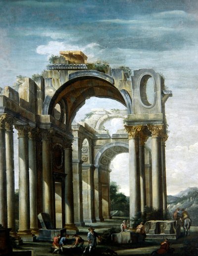 Um Capriccio de Ruínas Clássicas com Figuras (óleo sobre tela) de Giovanni Ghisolfi