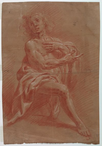 Desenho, Homem ajoelhado, para uma Adoração dos Pastores, 1601-1650 de Giovanni Giacomo Barbelli