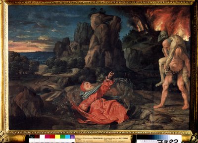 A tentação de Santo António. Pintura de Giovanni Girolamo Savoldo (1480 ou 1485-1548). Óleo sobre madeira, 58 x 86 cm, cerca de 1530. Museu Pushkin de Belas Artes, Moscou. de Giovanni Girolamo Savoldo