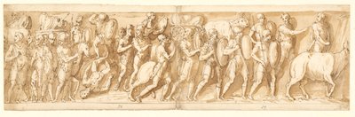 Romanos em marcha (XXXVI); Marco Aurélio, Pompeu e um assistente assistem à marcha (XXXVII); uma parada na marcha (XXXVIII) de Giovanni Guerra