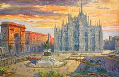 Milano / Milão: Piazza del Duomo (litografia a cores) de Giovanni Guerzoni
