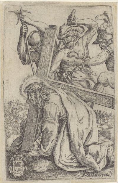 Cristo sucumbe ao peso da cruz de Giovanni Guidotti