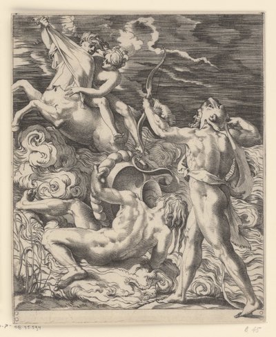 Hércules mata o centauro Nessus Cenas com Hércules (título da série) de Giovanni Jacopo Caraglio