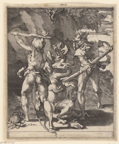Hércules em batalha com a hidra de Lerna
Cenas com Hércules (título da série) de Giovanni Jacopo Caraglio