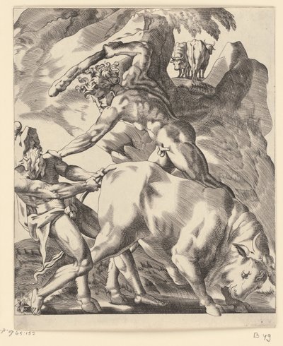 Hércules luta com Cacus Cenas com Hércules (título da série) de Giovanni Jacopo Caraglio