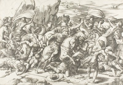 A batalha em torno do escudo e da lança de Giovanni Jacopo Caraglio