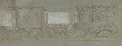 Projeto para uma decoração de parede com o sacrifício de Abraão e a fuga para o Egito, c. 1600-1647. de Giovanni Lanfranco