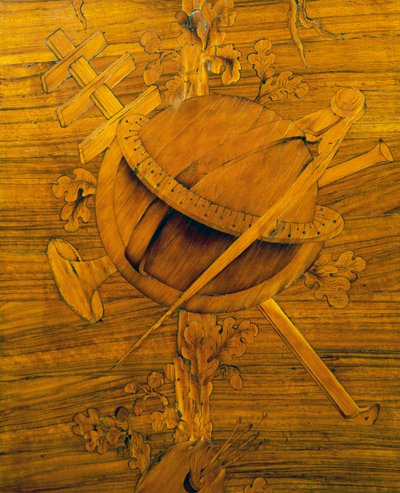 Instrumentos de medição, parte central do embutido no armário de canto com uma única grande porta, de Giovanni Maffezzoli (1779-1818), aluno de Giuseppe Maggiolini, assinado e datado de 1798, Itália de Giovanni Maffezzoli