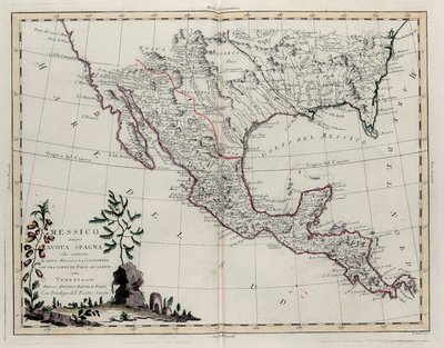 México ou Nova Espanha contendo Novo México, Califórnia, com uma porção de países adjacentes, de Tomo IV do Novo Atlas, gravada por G. Zuliani, 1785 de Giovanni Marco Pitteri