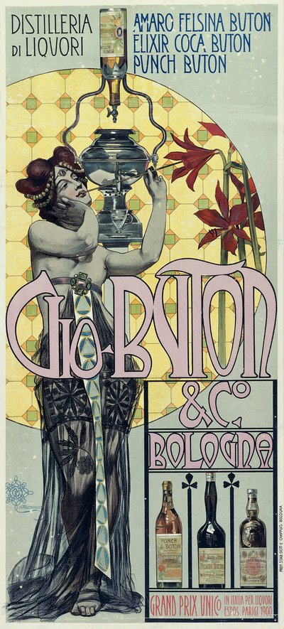 Cartaz publicitário da destilaria de bebidas Gio Buton e C Bologna de Giovanni Maria Mataloni