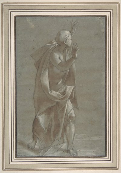 Figura masculina em pé drapeada com as mãos levantadas, 1565-71. de Giovanni Paolo Lomazzo