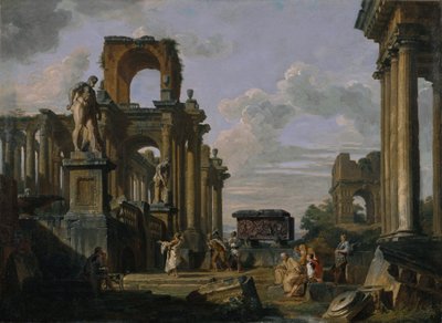 Arquitetura e escultura antigas Capriccio. de Giovanni Paolo Panini