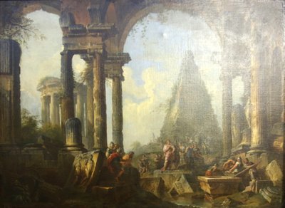 Alexandre, o Grande, em frente ao túmulo de Aquiles. de Giovanni Paolo Panini