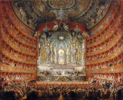 Festa musical do cardeal de La Rochefoucauld no Teatro Argentina em Roma em 1747 de Giovanni Paolo Pannini
