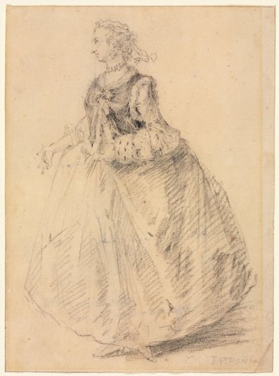 Mulher em pé com um Ermine Muff, século XVIII. de Giovanni Paolo Pannini