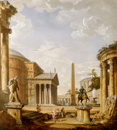 Capriccio de ruínas romanas com o Pantheon (óleo sobre tela) de Giovanni Paolo Pannini