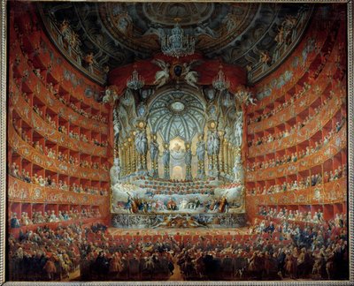 Concerto dado no teatro Argentina em Roma no dia 15 de julho de 1747 por ocasião do casamento do golfinho Luís de França (1729-1765), filho de Luís XV, com Marie Josephe da Saxônia. Pintura de Giovanni Paolo Pannini (Panini) (1691-1765) de Giovanni Paolo Pannini