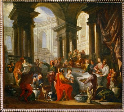 Banquete oferecido sob um pórtico jónico ... de Giovanni Paolo Pannini or Panini