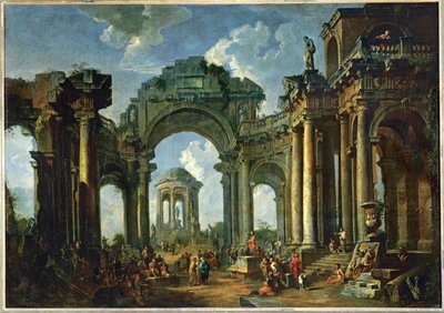 A pregação de um apóstolo nas ruínas de uma antiga arquitetura dórica ... de Giovanni Paolo Pannini or Panini