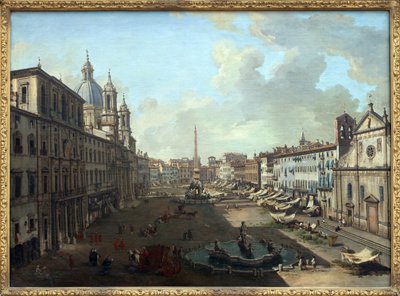 Piazza Navona (Piazza Navona) em Roma com a fonte de Netuno em primeiro plano, Pintura a óleo sobre tela de Giovanni Paolo Pannini (Panini) (1691-1765). Fotografia, KIM Youngtae, Nantes, Musee des Beaux Art de Nantes. de Giovanni Paolo Pannini