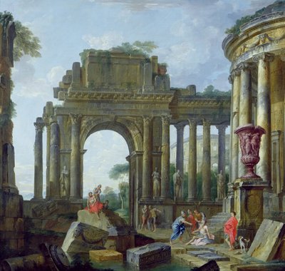 Ruínas romanas com o cego Belisarius (óleo sobre tela) de Giovanni Paolo Pannini