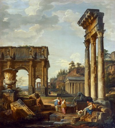 Paisagem romana com o Arco de Constantino de Giovanni Paolo Pannini