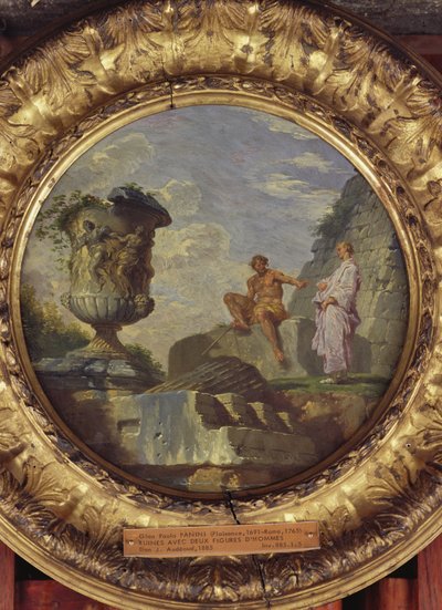 Ruínas com Dois Homens, c.1750-60 (óleo sobre cobre) de Giovanni Paolo Pannini