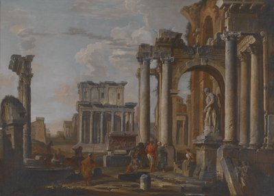 Ruínas com o Templo de Antonius e Faustina, c.1727-30 (óleo sobre tela) de Giovanni Paolo Pannini
