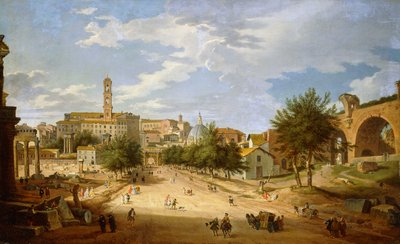 O Fórum Romano e o Campidoglio, visto do Arco de Constantino, 1751 de Giovanni Paolo Pannini
