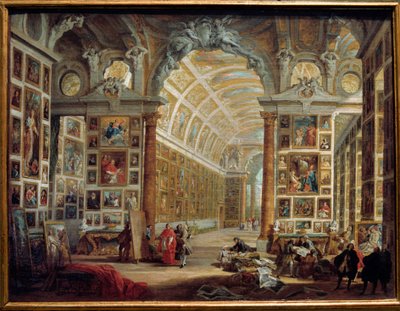 A galeria de Silvio Valenti Gonzaga (ou Gonzague) (1690-1756), cardeal de Clemente XII Pintura de Giovanni Paolo Pannini (Panini) (1691-1765) Sol do século XVIII. 0,48x0,64 m Marseille, museu de Belas Artes de Giovanni Paolo Pannini