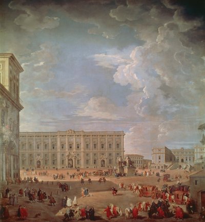 Vista do Quirinale e Piazza di Monte Cavallo, de Giovanni Paolo Pannini (1691-1765), óleo sobre tela, 270x254 cm de Giovanni Paolo Pannini