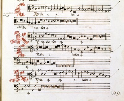 Manuscrito de Kyrie das "Messes of Mantua" de Giovanni Pierluigi da Palestrina (1525 - 1594), compositor italiano. de Giovanni Pierluigi da (after) Palestrina