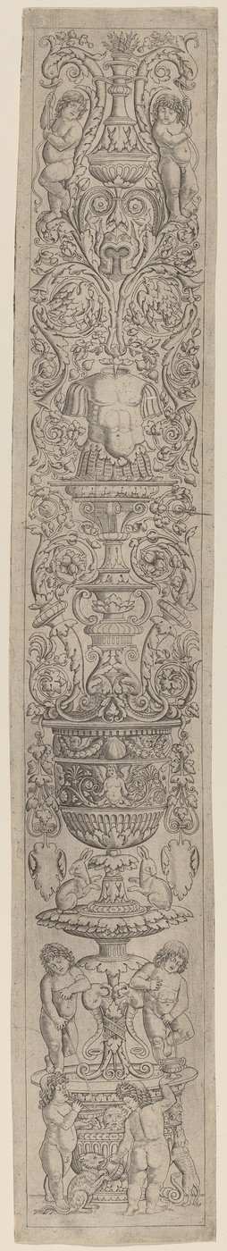 Painel Ornamental: Quatro Crianças com um Gato e um Cachorro de Giovanni Pietro Birago and Zoan Andrea